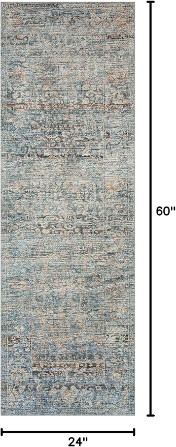 Loloi Amber Lewis Billie Collection, Denim & Blush, 2'-0" x 5'-0" Accent Rug – Antique & Distressed Accent Rugs for Living Room, Bedroom, Entryway & Hallway, No Shed High Traffic Area Home Decor Rug