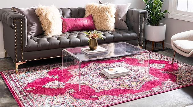 Unique Loom Medici Collection Floral Medallion Traditional Vintage Pink Area Rug (3' 3 x 5' 3)
