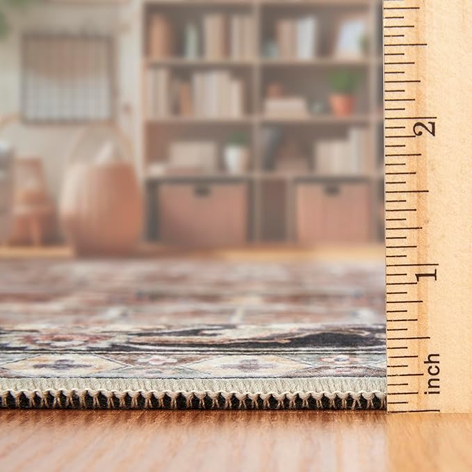 ReaLife Rugs Machine Washable Area Rug Runner - Living Room Bedroom Bathroom Kitchen Entryway Office - Padded Low Pile Stain Resistant Premium - Boho Farmhouse Vintage - BEV - Beige Tan Brown 3' x 5'