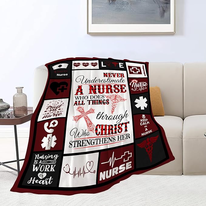 Nurse Gifts Nursing Throw Blanket Cozy Fleece Flannel Bedding LPN Rn Stuff Gifts for Women Female Girls Lover Adult Plush for Couch Sofa Bed Decor 50"X40"