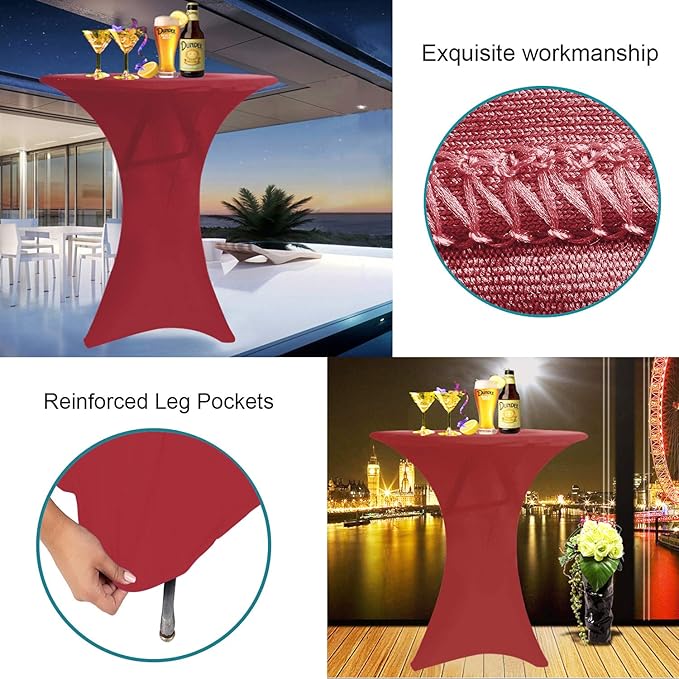 RELIANCER 1 Pack Cocktail Table Covers,30"x42" Fitted Spandex Tablecloth,Stretch Round Highboy Tables Cover,Elastic High Top Table Cloths for Outdoor Party,Wedding,Bar,Birthday,Banquet,Trade Show