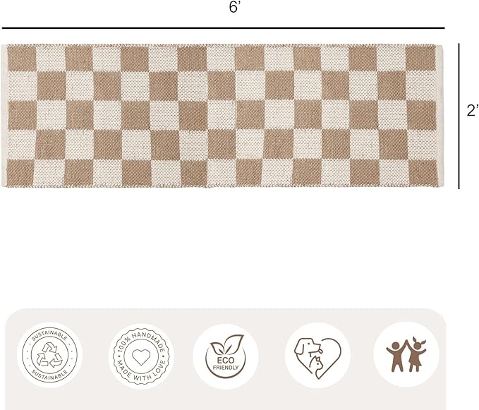 REDEARTH · Jute Cotton Area Rug - 2'x6' Rectangular Rug, Sustainable Handwoven, Non-Shedding, Soft & Durable – Reversible, Neutral Tones for Home Décor in Living Room, Dining Room, Bedroom