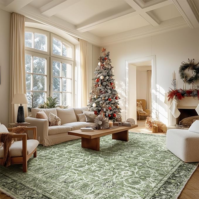 8x10 Washable Area Rugs Ultral Soft Non-Slip Stain Resistant Vintage Boho Large Carpet for High-Traffic Living Room & Dining Room