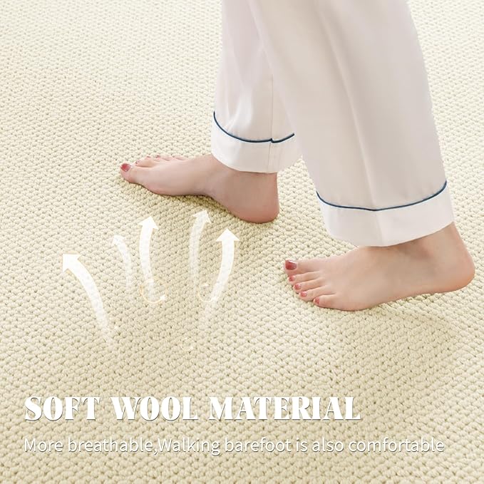 Shilucheng Wool Rug 4.7x7 Non-Slip, Blend 80% Wool and 20% Cotton Rugs for Living Room, Bedroom, Dinning Room, Soft Durable Cotton Backing Modern Area Rug (Beige)