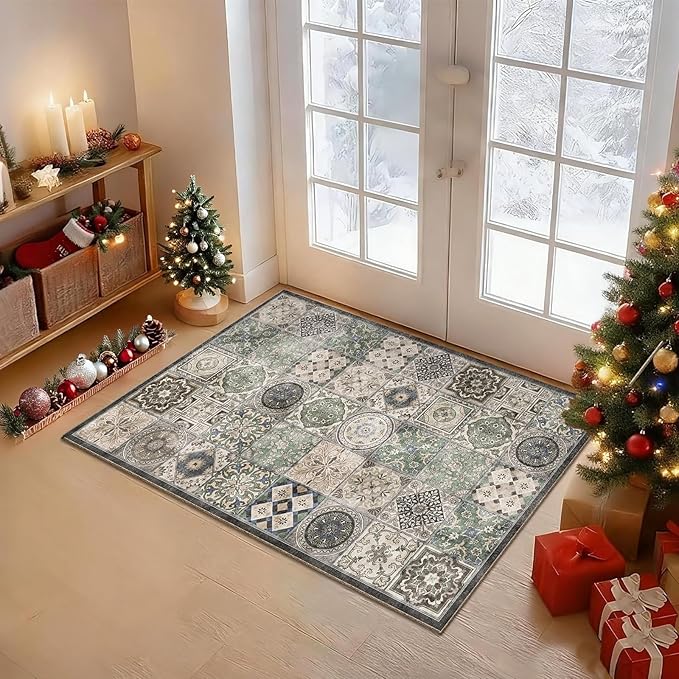 Washable 2'x3' Non Slip Rug Vintage Soft Low Pile Lightweight Small Area Rugs for High-Traffic Areas (Entryway, Kitchen, Hallway), Farmhouse Decor