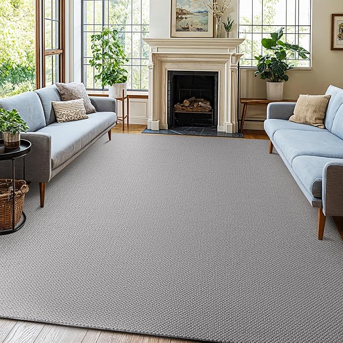Shilucheng Wool Rug 8x10 Non-Slip, Blend 80% Wool and 20% Cotton Rugs for Living Room, Bedroom, Dinning Room, Soft Durable Cotton Backing Modern Area Rug (Gray)