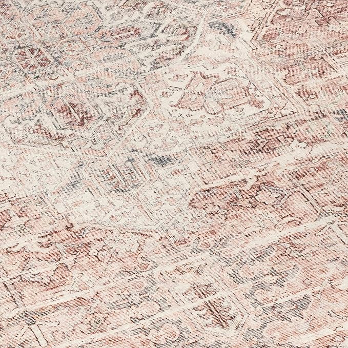 ReaLife Rugs Machine Washable Area Rug - Living Room Bedroom Bathroom Kitchen Entryway Office - Padded Low Pile Stain Resistant Premium - Boho Farmhouse Vintage - Lyle - Gray Ivory Blush 4' x 6'