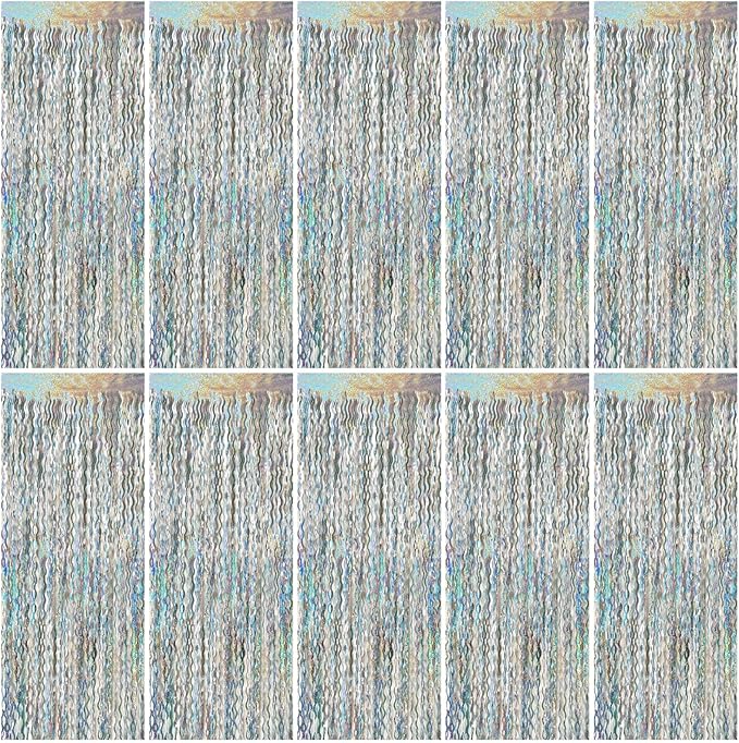 Tinsel Foil Fringe Curtains Wavy Backdrop for Parties Sparkle Metallic Wavy Foil Fringe Backdrop Curtain for Party Decorations Photo Booth Props for Birthday Graduation Wedding
