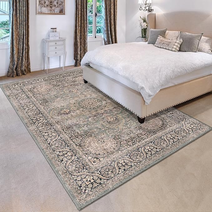 8x10 Area Rug Non Slip Boho Large Rug Entryway Indoor Mat Machine Throw Bedside Rug for Living Room Bedroom Kitchen (Olive Charcoal)