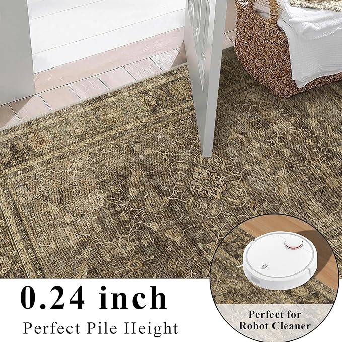 HelloTree 2x3 Entryway Rug Washable Vintage Print Door Mat Kitchen Rugs for Front Door Bedroom Living Room Entrance Small Soft Traditional Distressed Carpet Folable for Room Bedside-Brown