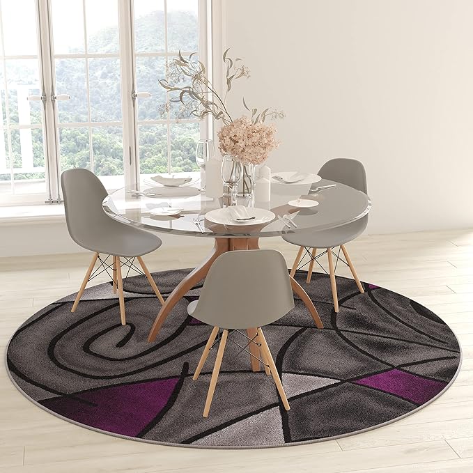 Masada Masada Rugs Trendz Collection 7'x7' Round Modern Contemporary Round Area Rug in Purple, Gray, and Black