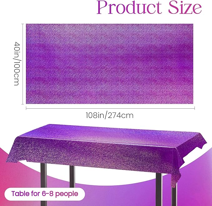 4 pcs Purple Holographic Laser Tablecloths Iridescence Shiny Table Covers 40" x 108" Foil Disposable Rectangle Table cloths for Halloween Bachelorette Birthday Party Wedding Anniversary Decor