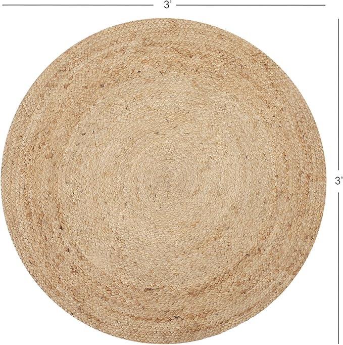 REDEARTH · Round Area Rug - 3 Feet Braided Natural Jute with Non-Skid Backing - Handwoven Boho Rug for Bedroom, Kitchen, Living Room - Farmhouse Aesthetic Home Decor - Durable Handmade Rug, Set of 2