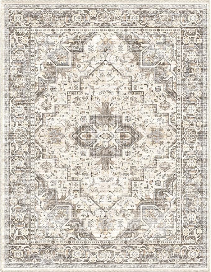 Area Rug Machine Washable Rug 10'x13' - Vintage Design Large Area Rugs with Non Slip Rugs for Living Room Bedroom,Stain Resistant, Home Decor Office Area Rug (Beige Brown 10'x13')