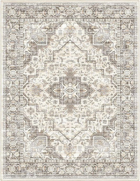 Area Rug Machine Washable Rug 10'x13' - Vintage Design Large Area Rugs with Non Slip Rugs for Living Room Bedroom,Stain Resistant, Home Decor Office Area Rug (Beige Brown 10'x13')