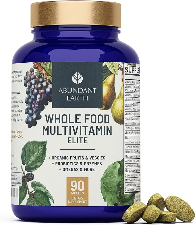 Whole Food Multivitamin for Women, Daily Multi Vitamins Supplements for Men/Mens Multivitamins + B Complex, Probiotic Multi Enzyme, Omegas for Organic Energy, Mood, Digestion 90ct