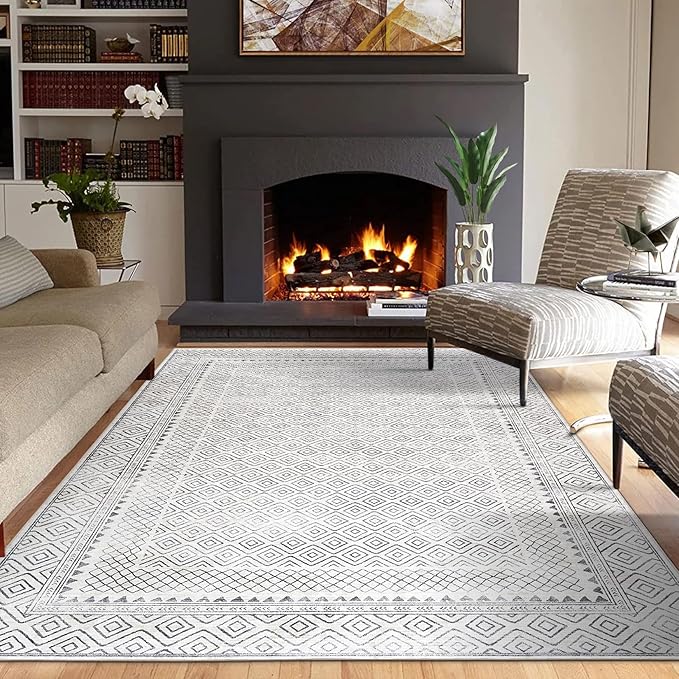 ReaLife Rugs Machine Washable Area Rug - Living Room Bedroom Bathroom Kitchen Entryway Office - Padded Low Pile Stain Resistant Premium - Boho Farmhouse Vintage - Aria - Ivory 5' x 7'