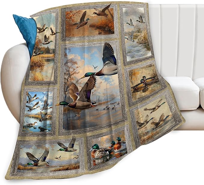Duck Blanket Hunting Throw Blanket Cozy Fleece Flannel Bedding Duck Stuff Gifts for Women Men Boys Girls Lover Adults Lovers Plush for Couch Sofa Bed Decor 60"X50"