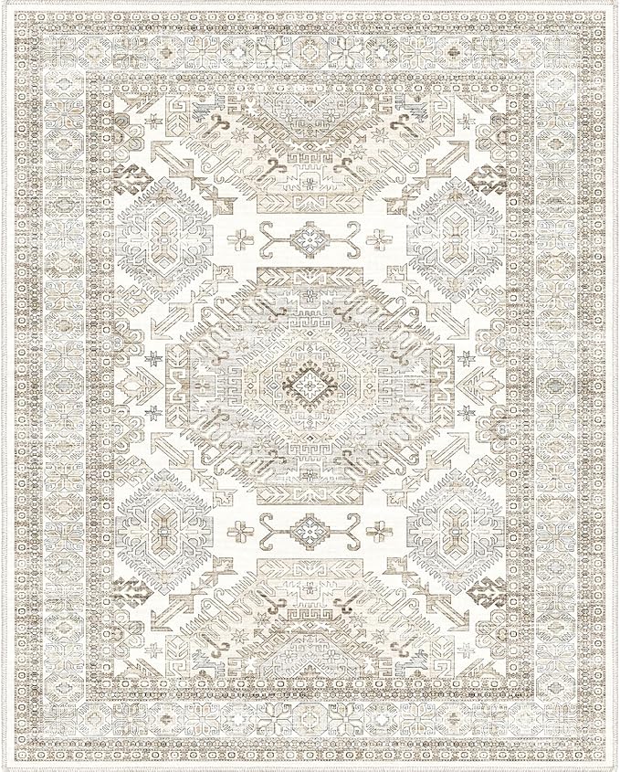 Area Rugs 8x10 for Living Room,Washable Boho 8x10 Area Rugs for Bedroom,Non Slip Carpet for Kitchen, Dining Room, Indoor, Kids Playroom Soft Low-Pile Rug, Thickness 0.2 Inches, Beige/Neutral
