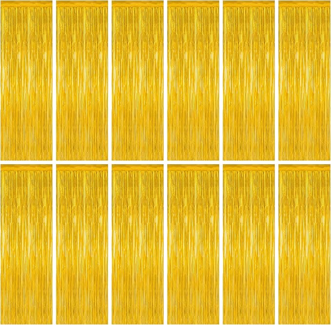 12 Pack 2025 Graduation Decorations, 3.28 FT x 7.05 FT Gold Backdrop Curtains, Metallic Class of 2025 Backdrop Fringe Curtains Foil Streamer, Gold Grad Decorations 2025 Party Supplies