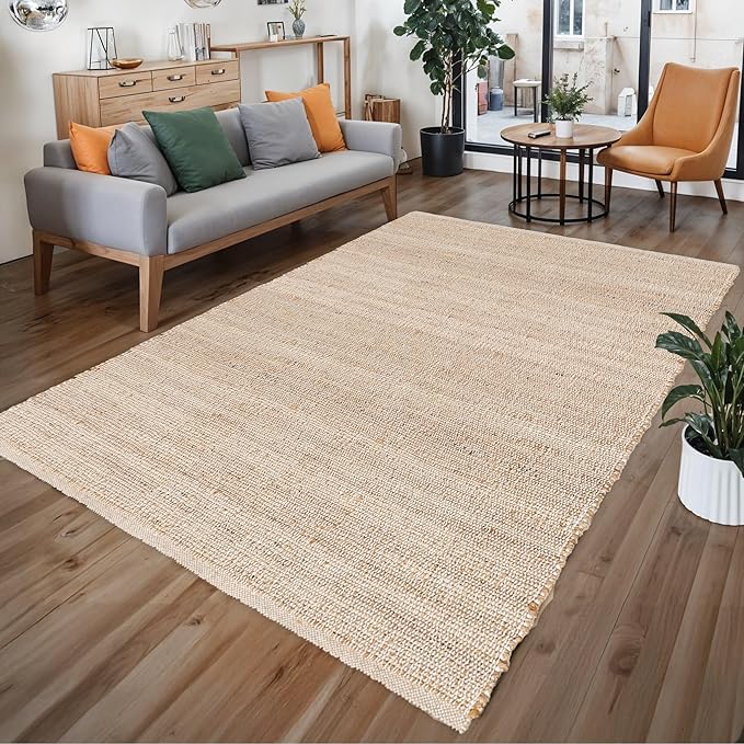 REDEARTH · Jute Cotton Area Rug - 8'x10' Rectangular Rug, Sustainable Handwoven, Non-Shedding, Soft & Durable – Reversible, Neutral Tones for Home Décor in Living Room, Dining Room, Bedroom