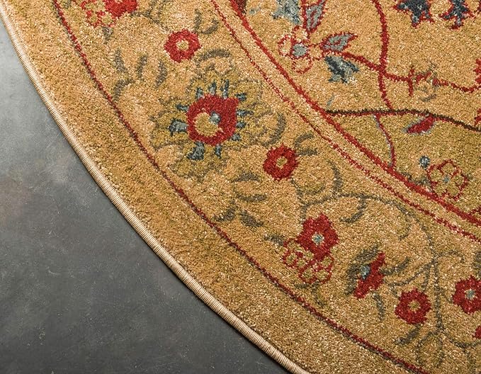 Unique Loom Edinburgh Collection Area Rug - Tulip (6' 1" Round Tan/Red)