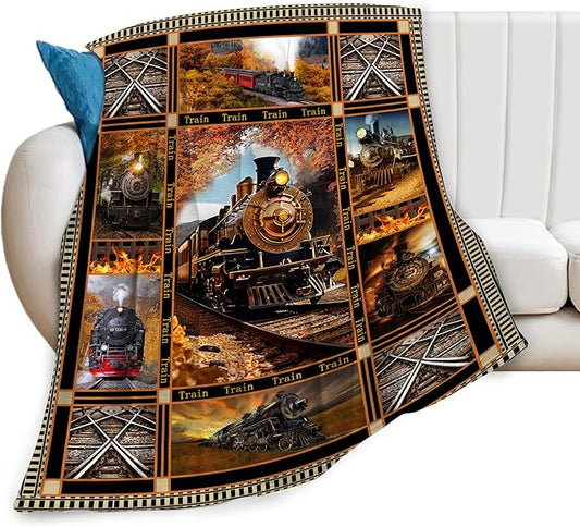 Train Blanket Steam Throw Blanket Fleece Flannel Bedding Train Stuff Gifts for Men Women Boys Girls Lover Adult Plush for Couch Sofa Bed Decor 50"X40"