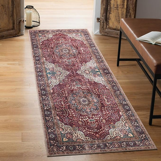 Keen Home Design 2x12 Rug - Machine Washable Runner Rug with Non-Slip Backing, Ideal for Hallway, Entryway, Kitchen, Laundry Room - Vintage, Easy Clean, Durable, Low Pile - (2'6" x 12')