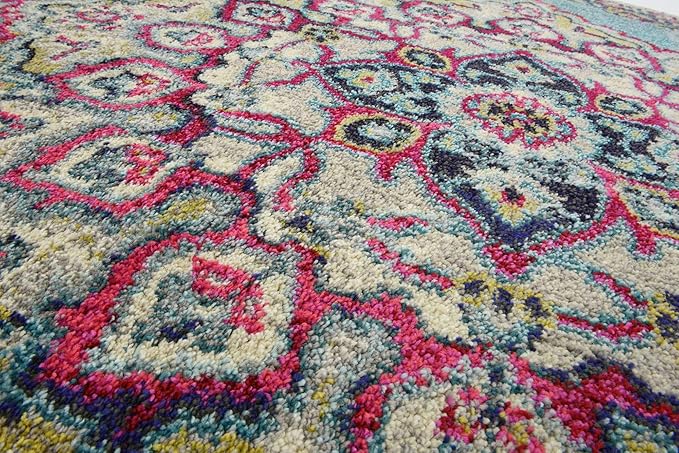 Unique Loom Medici Collection Floral Medallion Traditional Vintage Light Blue Area Rug (5' 0 x 8' 0)