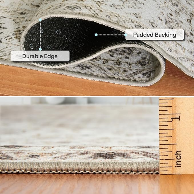 ReaLife Rugs Machine Washable Area Rug Runner - Living Room Bedroom Bathroom Kitchen Entryway Office - Padded Low Pile Stain Resistant Premium - Boho Farmhouse Vintage - Joy - Beige Ivory 2'6" x 8'