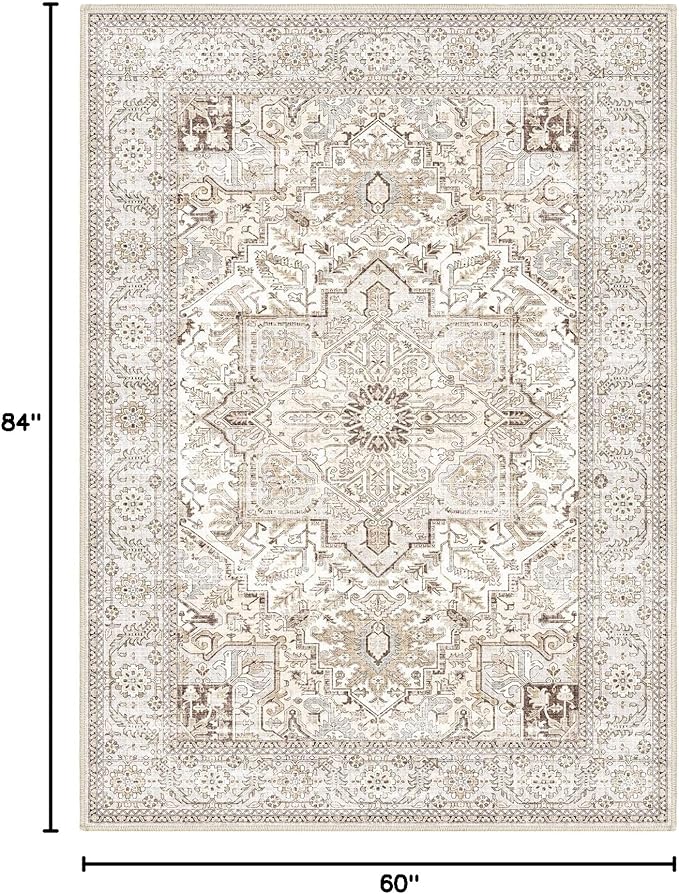 Area Rug 5x7 for Living Room Bedroom, Non-Slip Dining Room Rugs, Extra Soft Non Shedding Non Skid Durable Vintage Carpet 5x7 Washable Area Rug Machine Washable Area Rugs…