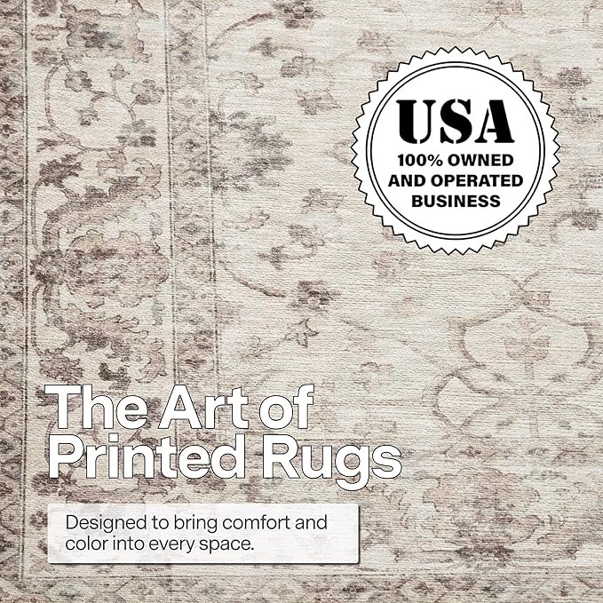 ReaLife Rugs Machine Washable Area Rug Runner - Living Room Bedroom Bathroom Kitchen Entryway Office - Padded Low Pile Stain Resistant Premium - Boho Farmhouse Vintage - BEV - Beige 2'6" x 6'