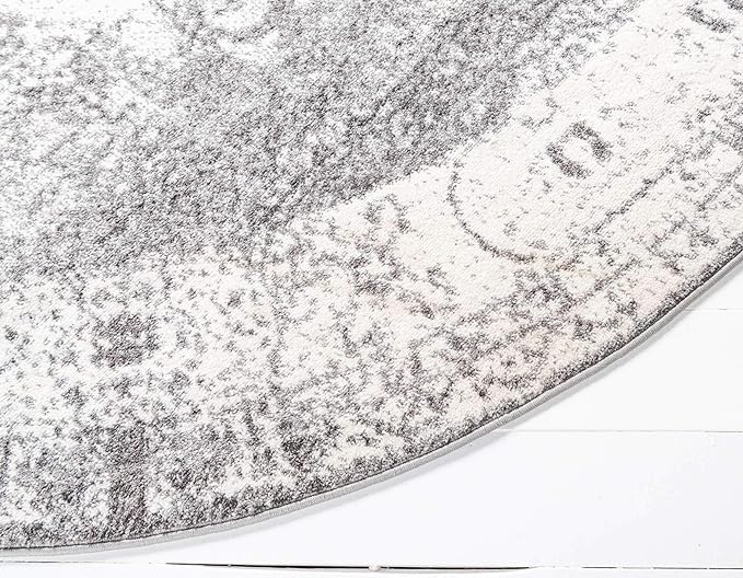 Unique Loom Rosso Collection Traditional, Vintage, Medallion, Border, Distressed, Southwestern Area Rug, 4 ft x 4 ft, Gray/Ivory