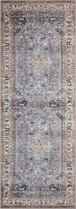 Keen Home Design 2x10 Rug - Machine Washable Runner Rug with Non-Slip Backing, Ideal for Hallway, Entryway, Kitchen, Laundry Room - Vintage, Easy Clean, Durable, Low Pile - (2'6" x 10')