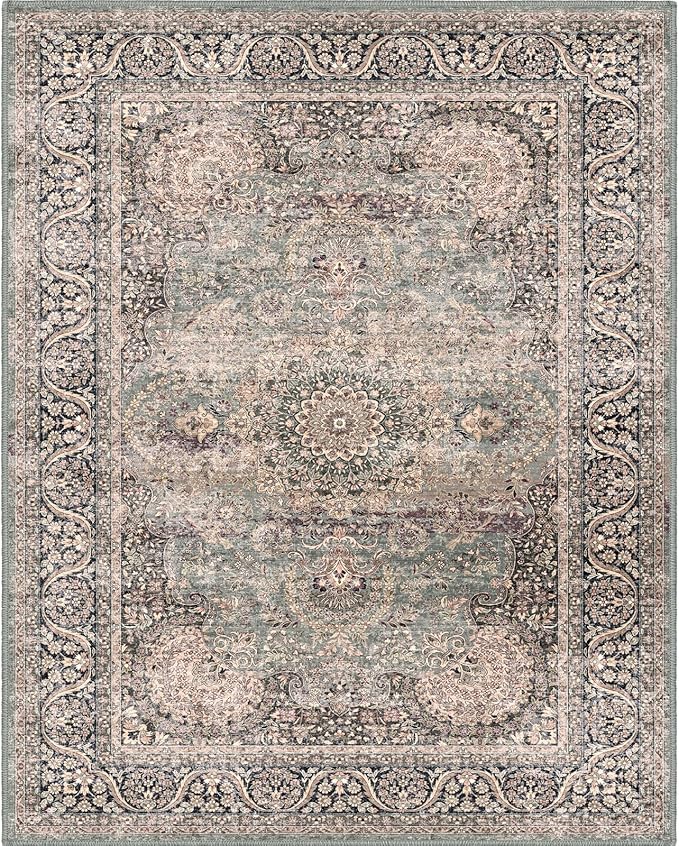 8x10 Area Rug Non Slip Boho Large Rug Entryway Indoor Mat Machine Throw Bedside Rug for Living Room Bedroom Kitchen (Olive Charcoal)