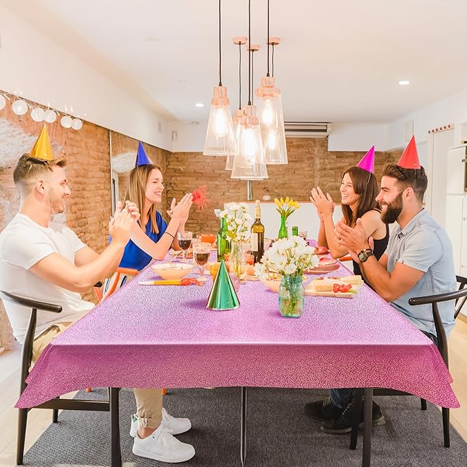 3Pcs Pink Holographic Plastic Tablecloths Laser Table Covers 40" x 108" Foil Disposable Table Cloths for Themed Birthday Party Wedding Christmas Holiday Party Decorations