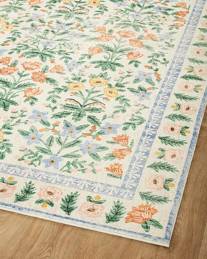 Loloi Rifle Paper Co. Eden Collection EDE-02 Mughal Garden Cream 2'-6" x 7'-6" Runner Rug feat. CloudPile™
