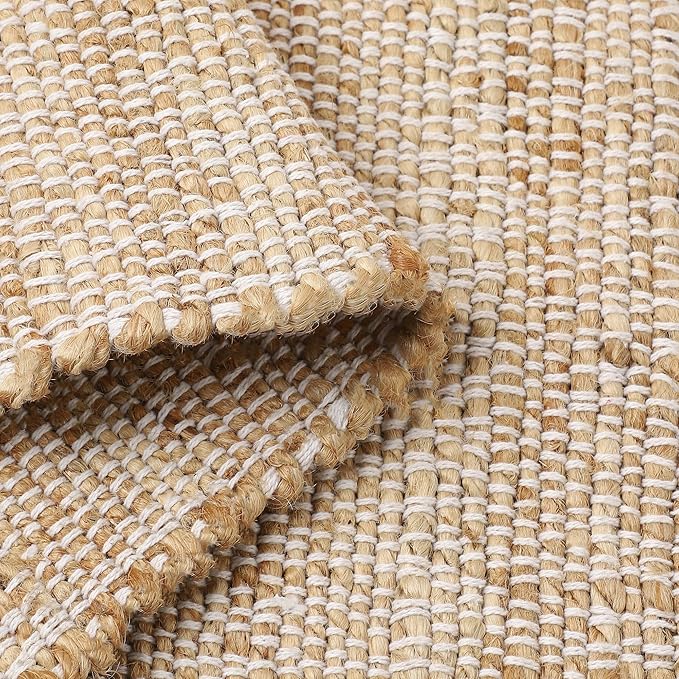 REDEARTH · Jute Cotton Area Rug - 4'x6' Rectangular Rug, Sustainable Handwoven, Non-Shedding, Soft & Durable – Reversible, Neutral Tones for Home Décor in Living Room, Dining Room, Bedroom