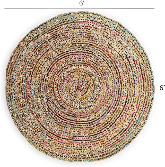 REDEARTH · Jute Cotton Chindi Area Rug - 6' Round Rug, Handwoven, Non-Shedding, Soft & Durable – Multi Tones for Home Décor in Living Room, Dining Room, Bedroom