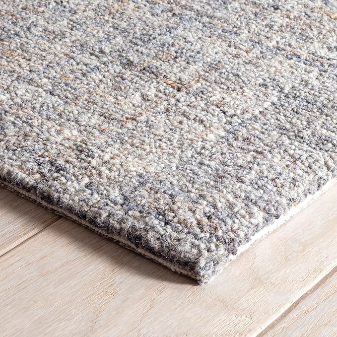 Dash and Albert Harris Wool Area Rug - 6' x 9' Blue & Brown Solid Hand Micro Hooked Accent Rug - Durable, High Traffic Areas Living Room, Hallway, Stairs