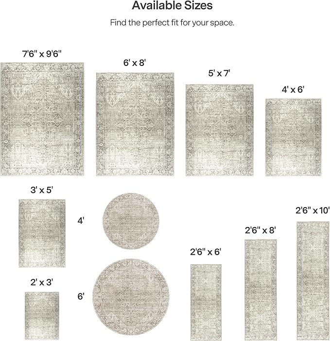 ReaLife Rugs Machine Washable Area Rug Runner - Living Room Bedroom Bathroom Kitchen Entryway Office - Padded Low Pile Stain Resistant Premium - Boho Farmhouse Vintage - Lyle - Beige Ivory 2'6" x 6'