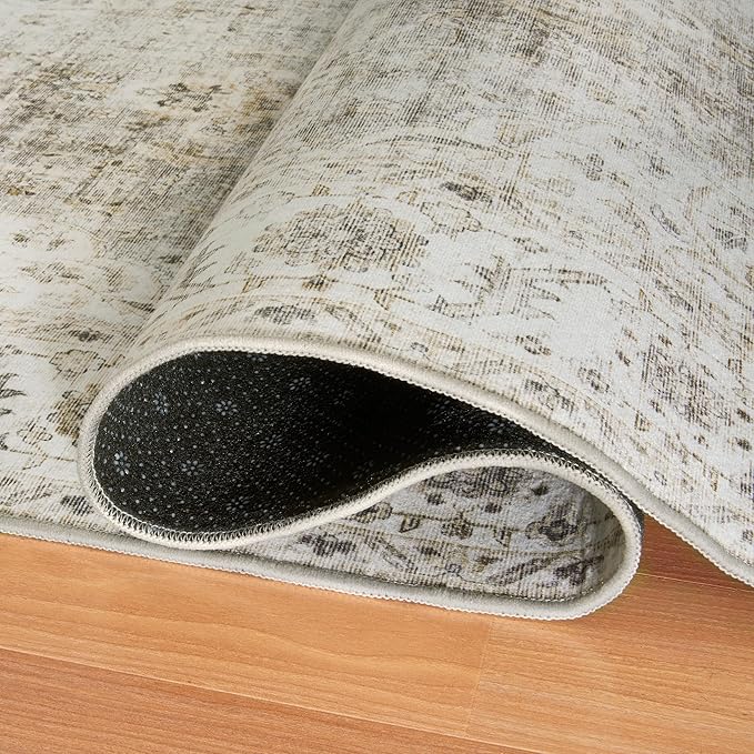 ReaLife Rugs Machine Washable Area Rug - Stain Resistant,Non-Shed - Eco-Friendly,Non-Slip, Family & Pet Friendly - Made from Premium Recycled Fiber - Vintage Bohemian Medallion - Beige Ivory, 3' x 5'