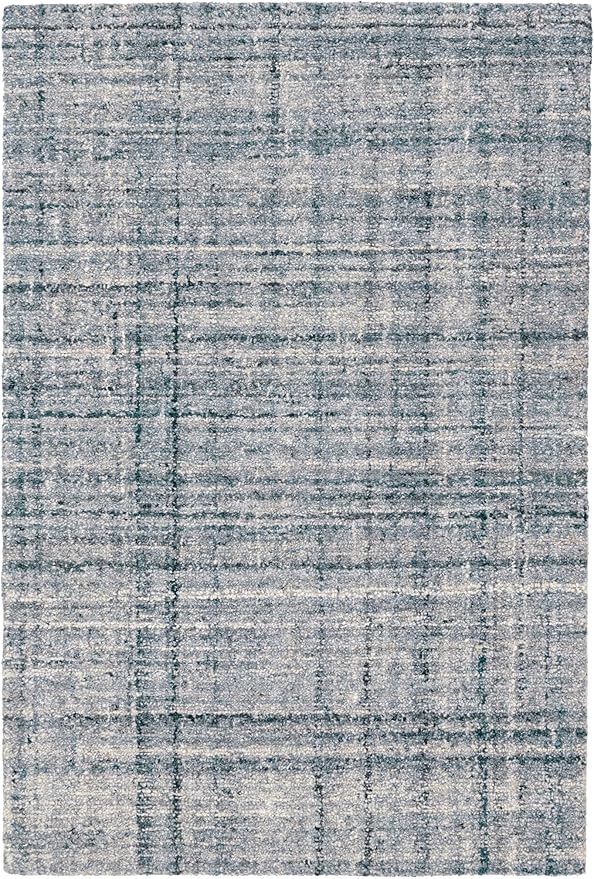 Dash and Albert Harris Wool Area Rug - 6' x 9' Blue & Ivory Solid Hand Micro Hooked Accent Rug - Durable, High Traffic Areas Living Room, Hallway, Stairs
