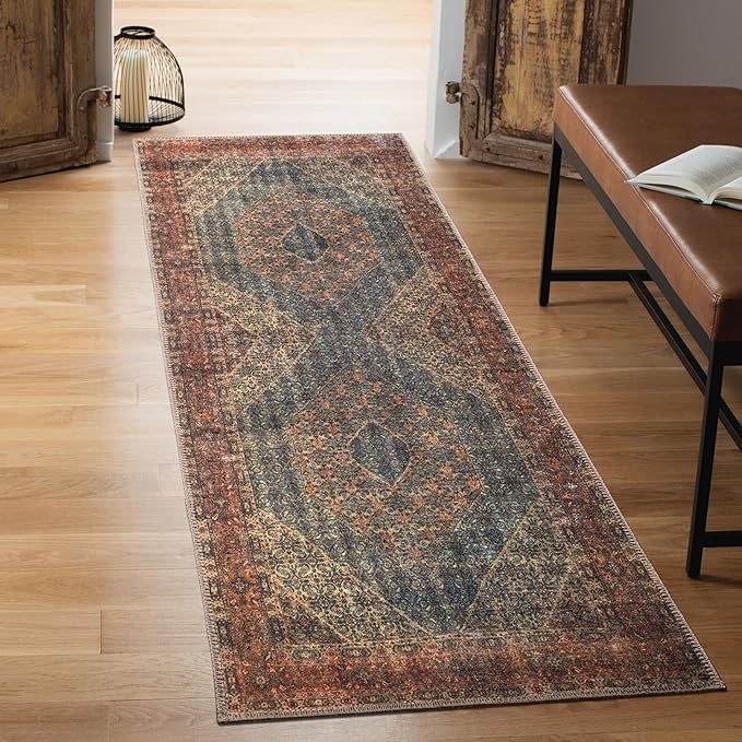 Keen Home Design 2x7 Rug - Machine Washable Runner Rug with Non-Slip Backing, Ideal for Hallway, Entryway, Kitchen, Laundry Room - Vintage, Easy Clean, Durable, Low Pile Rug - (2'6" x 7')