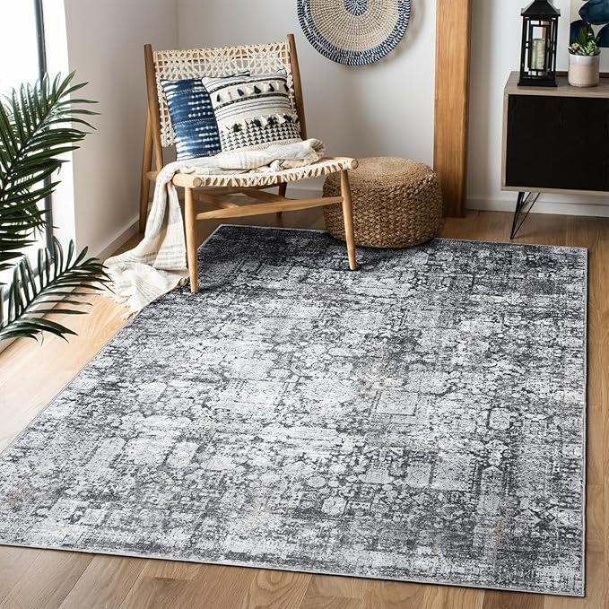 Area Rug 3×5, Vintage Boho Rug,Ultra-Soft Low Pile, Washable, Non Slip,Stain Resistant Printed Carpet for Living Room Bedrooms Playroom Office Kitchen, Dark Stone