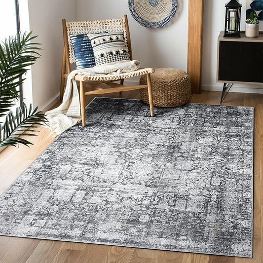 Area Rug 3×5, Vintage Boho Rug,Ultra-Soft Low Pile, Washable, Non Slip,Stain Resistant Printed Carpet for Living Room Bedrooms Playroom Office Kitchen, Dark Stone