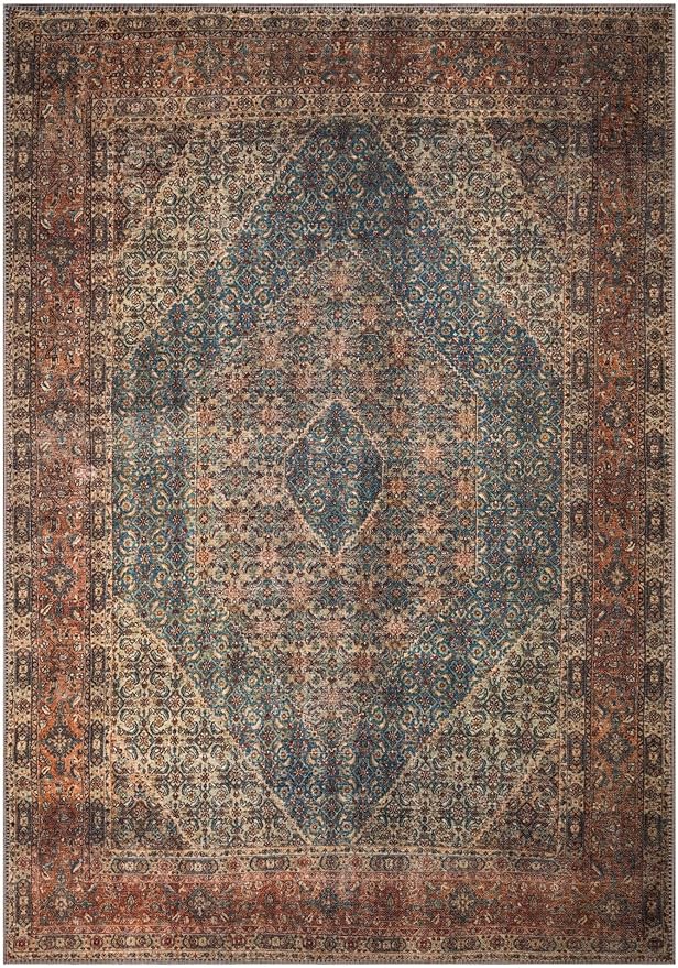 Keen Home Design 6x9 Rug - Machine Washable Area Rug with Non-Slip Backing, Ideal for Living Room, Dining Room, Bedroom - Vintage, Easy Clean, Durable, Low Pile Rug - (6' x 9')