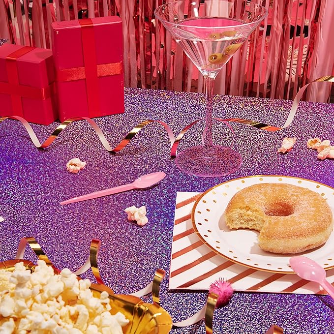 2 pcs Pink&Purple Holographic Party Tablecloths 40" x 108" Laser Sparkly Table Cloths Iridescence Foil Glitter Table Cover for Halloween Wedding Anniversary Baby Shower Birthday Party Supplies