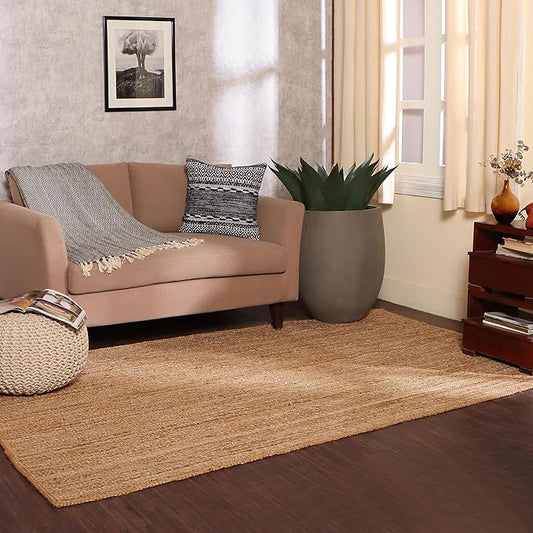 REDEARTH Rectangular Area Rug - Hand Woven Braided 100% Natural Jute - Artisan Made Boho Jute Rugs for Bedroom - Kitchen - Living Room - Farmhouse - Aesthetic Home Decor (6'x9' - Natural)