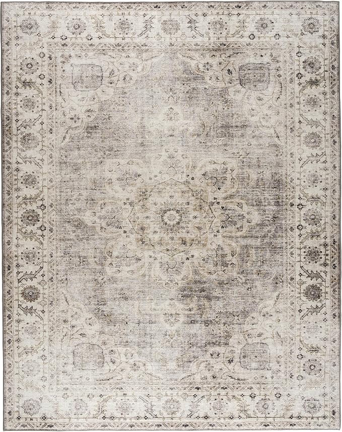 ReaLife Rugs Machine Washable Area Rug - Living Room Bedroom Bathroom Kitchen Entryway Office - Padded Low Pile Stain Resistant Premium - Boho Farmhouse Vintage - Joy - Beige Ivory 7'6" x 9'6"